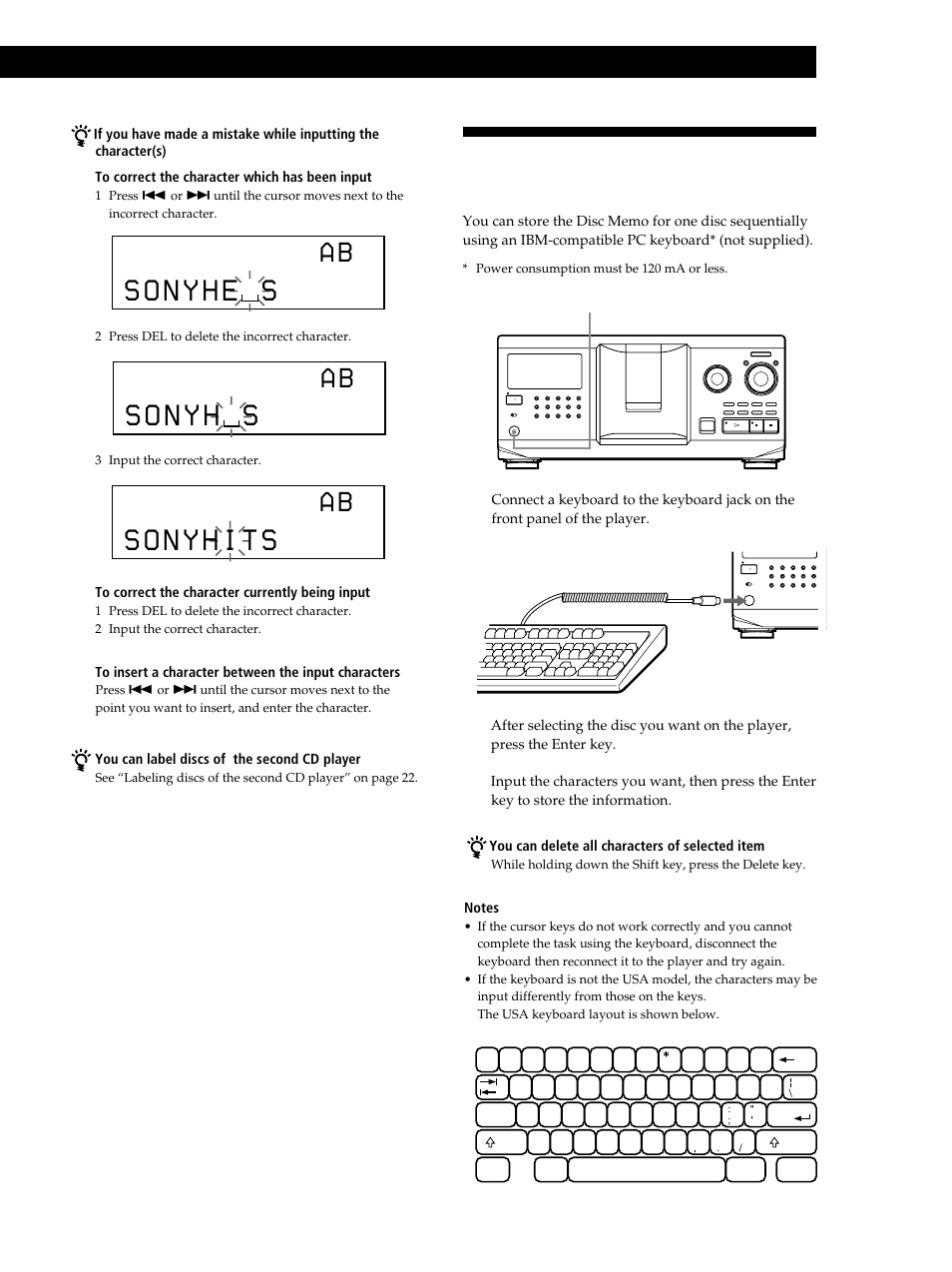 Storing custom file information using a keyboard, Locating a scene or track you want | Sony CDP-CX335 User Manual | Page 27 / 36