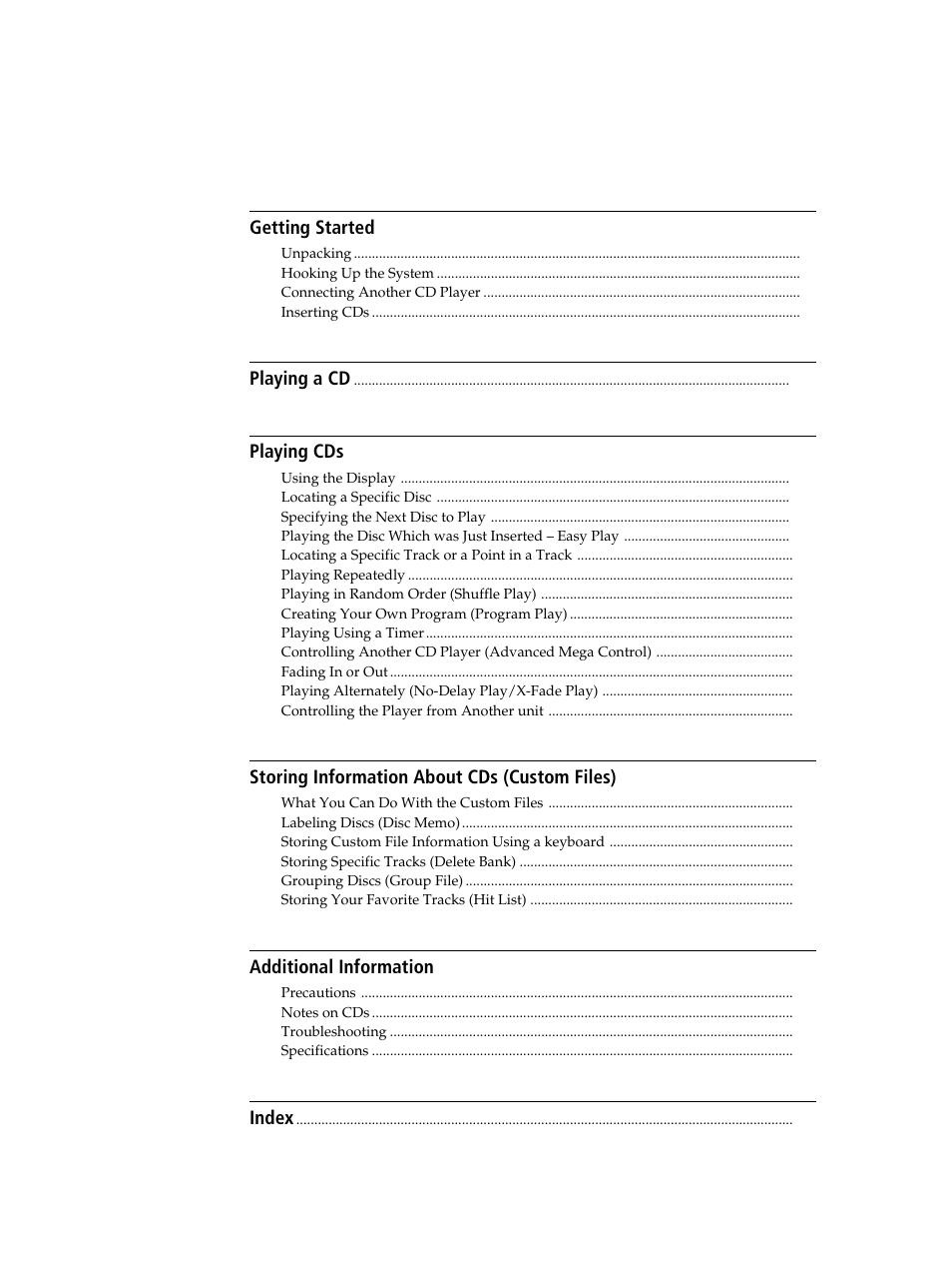 Able of contents | Sony CDP-CX335 User Manual | Page 3 / 36