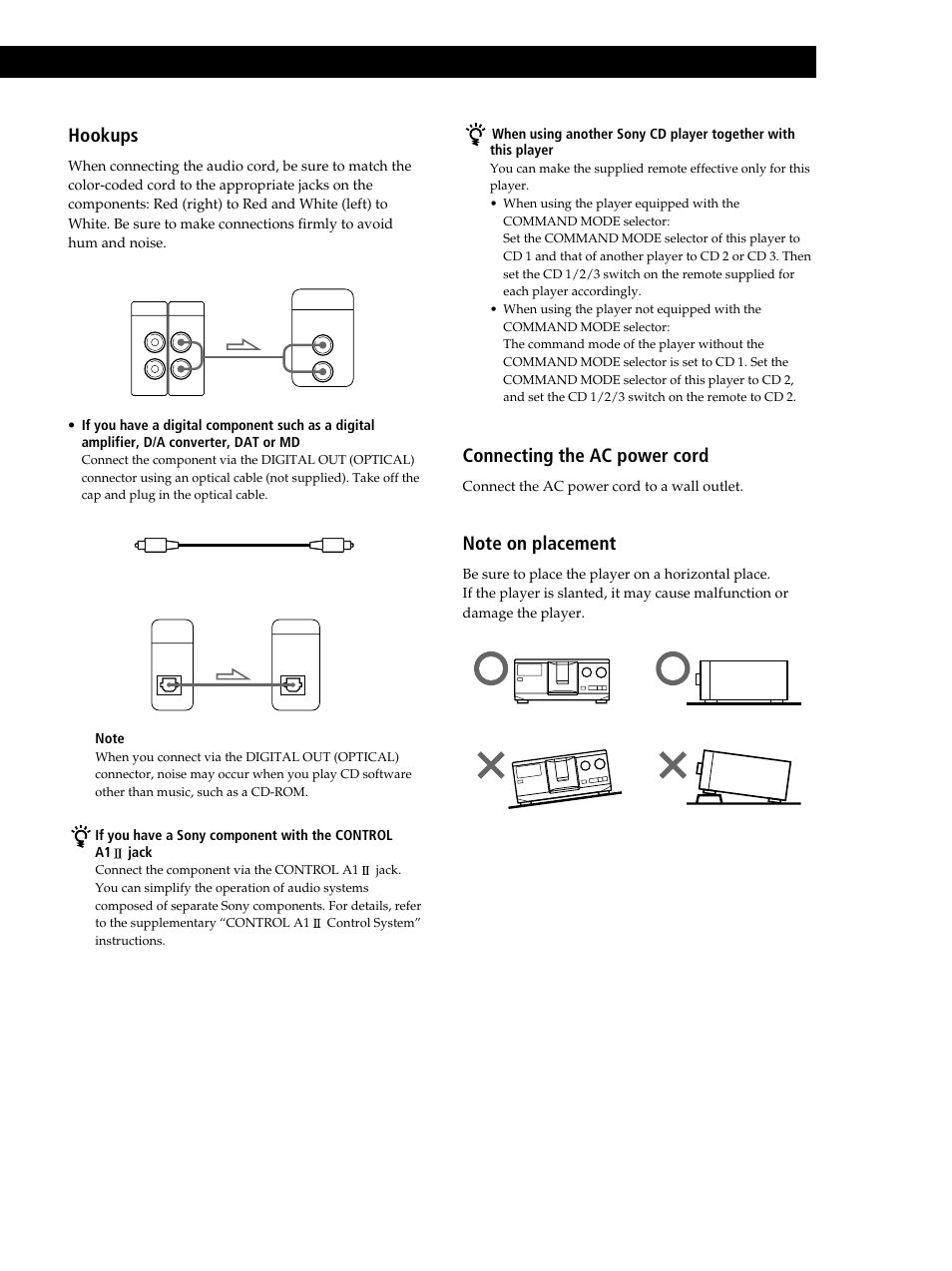 Playing cds getting started, Getting started hookups, Connecting the ac power cord | Sony CDP-CX335 User Manual | Page 5 / 36