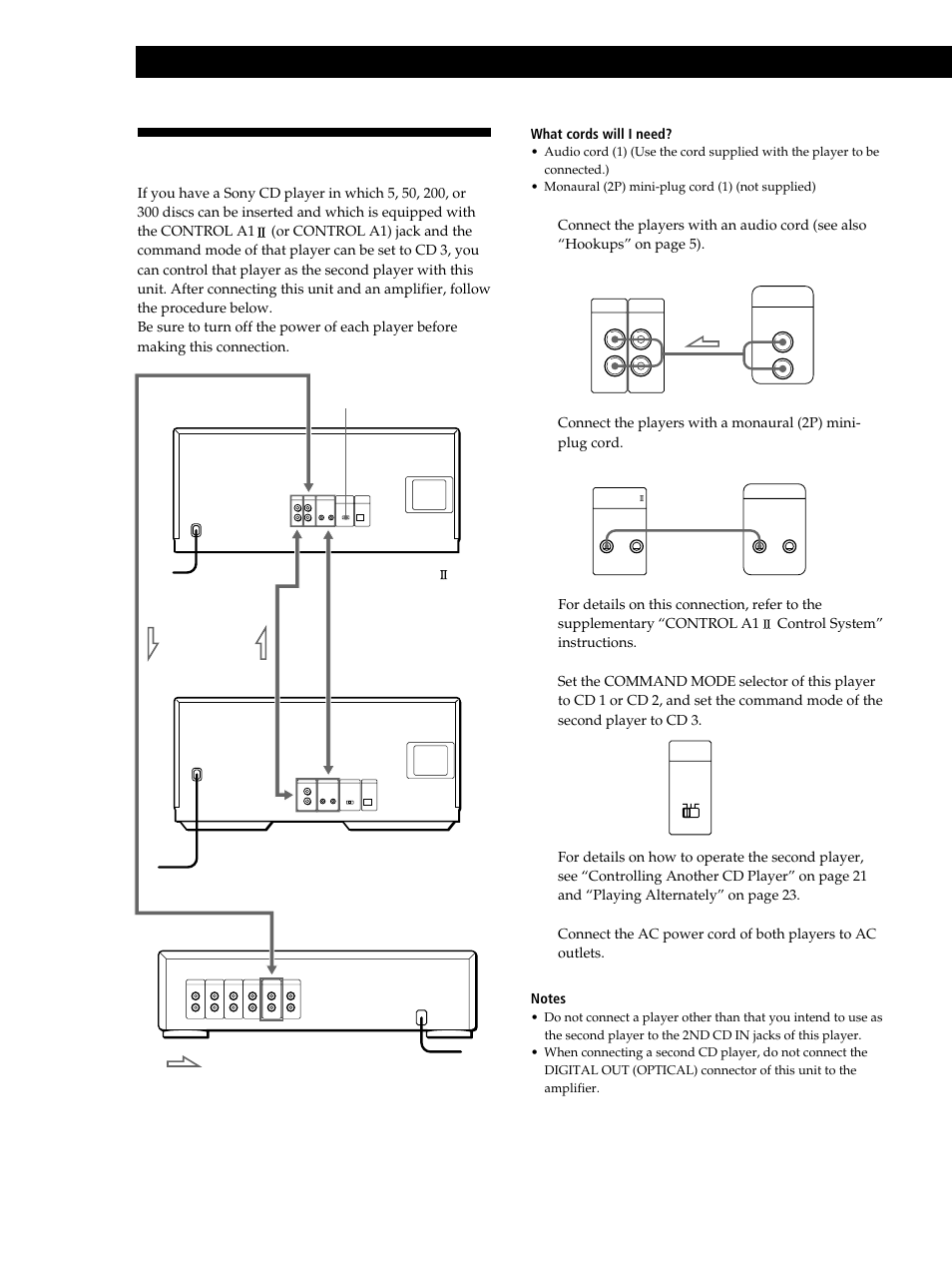Connecting another cd player, Getting started | Sony CDP-CX335 User Manual | Page 6 / 36