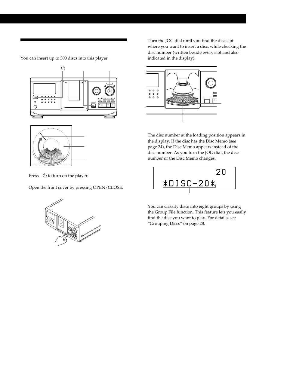 Inserting cds, Playing cds getting started, Getting started | Sony CDP-CX335 User Manual | Page 7 / 36