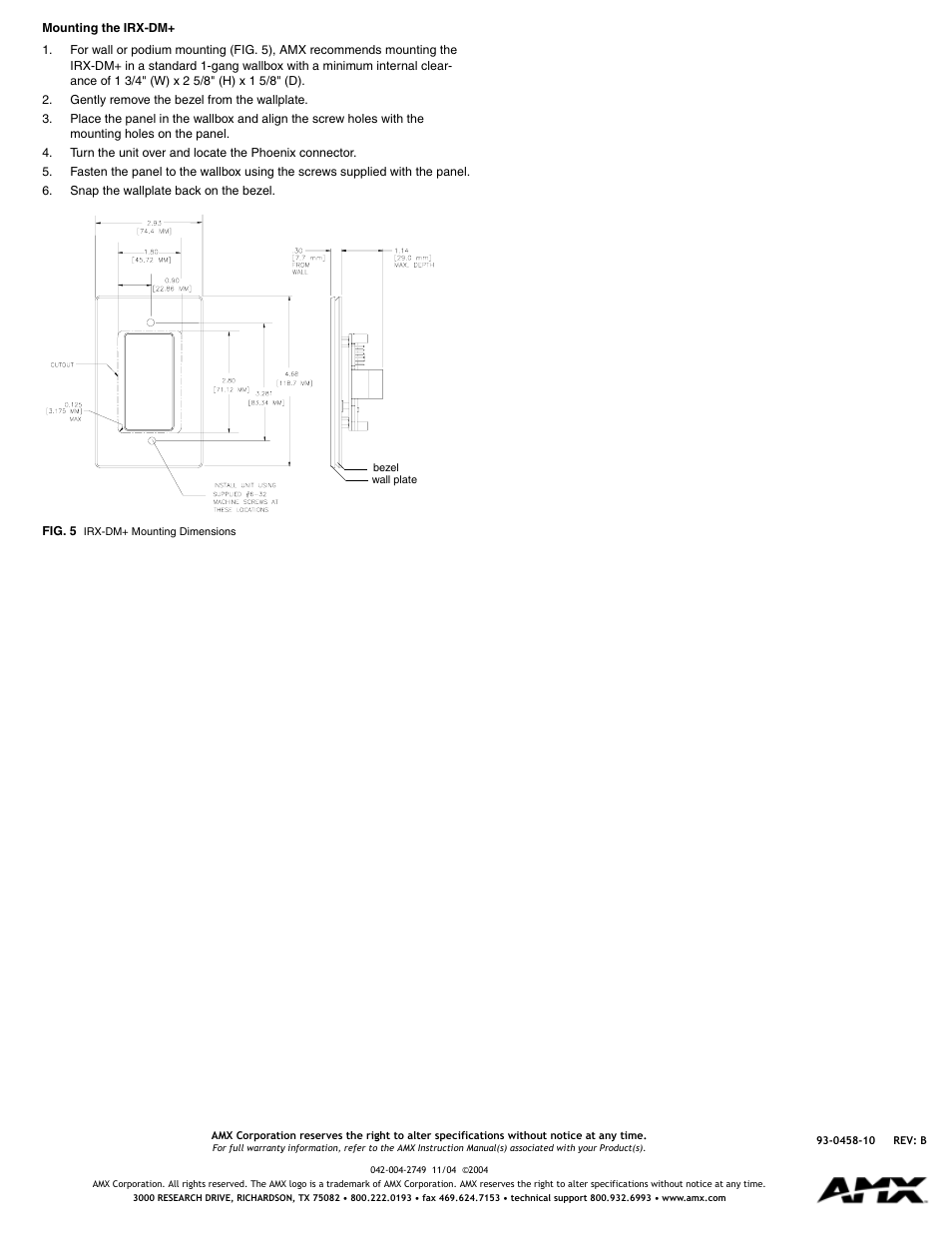 Mounting the irx-dm | AMX Wall Mount Decor IR Sensor IRX-DM+ User Manual | Page 2 / 2