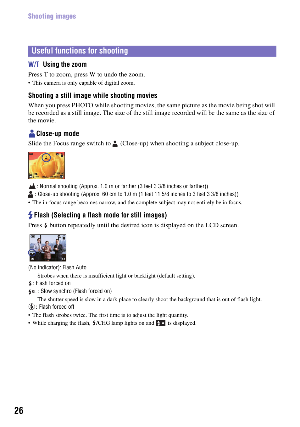 H (26), P (26), On (26) | Useful functions for shooting | Sony NSC-GC1 User Manual | Page 26 / 83