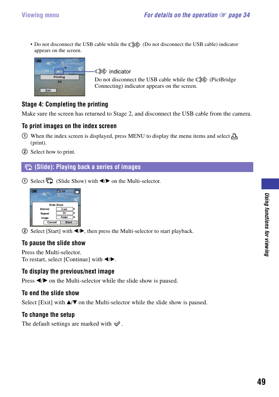 Slide): playing back a series of images | Sony NSC-GC1 User Manual | Page 49 / 83