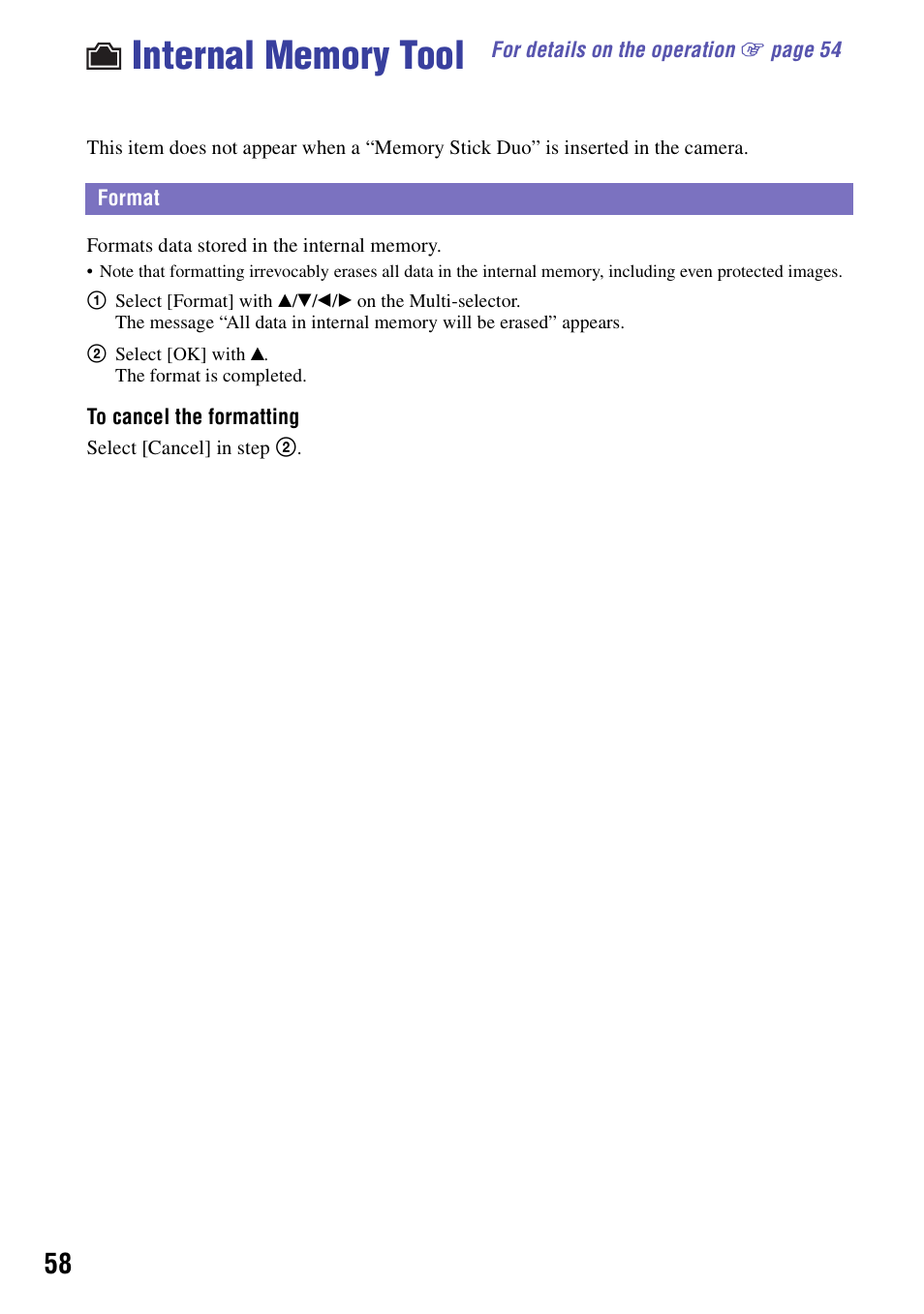Internal memory tool, Format | Sony NSC-GC1 User Manual | Page 58 / 83