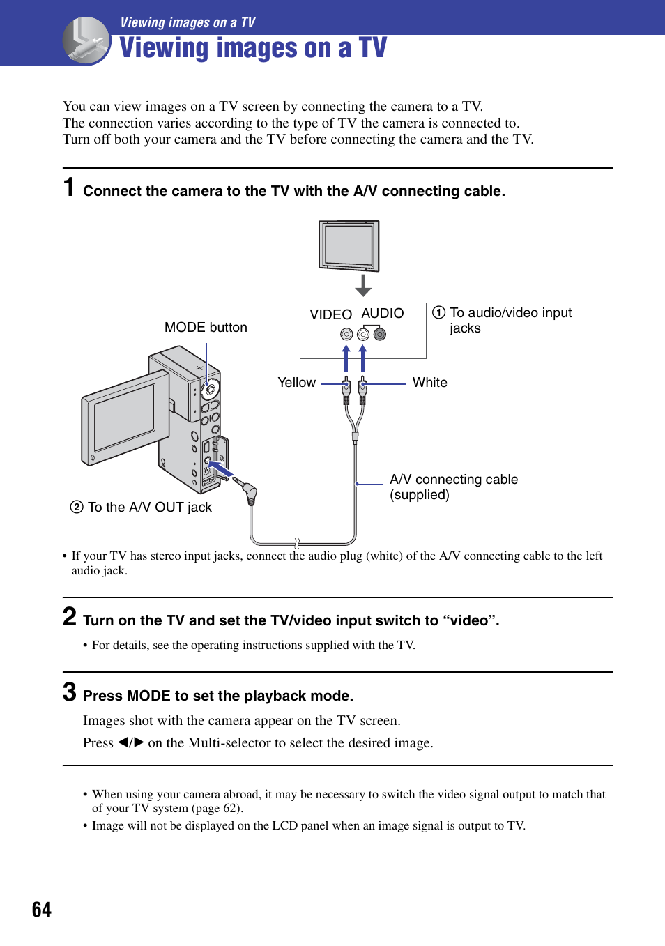 Viewing images on a tv | Sony NSC-GC1 User Manual | Page 64 / 83