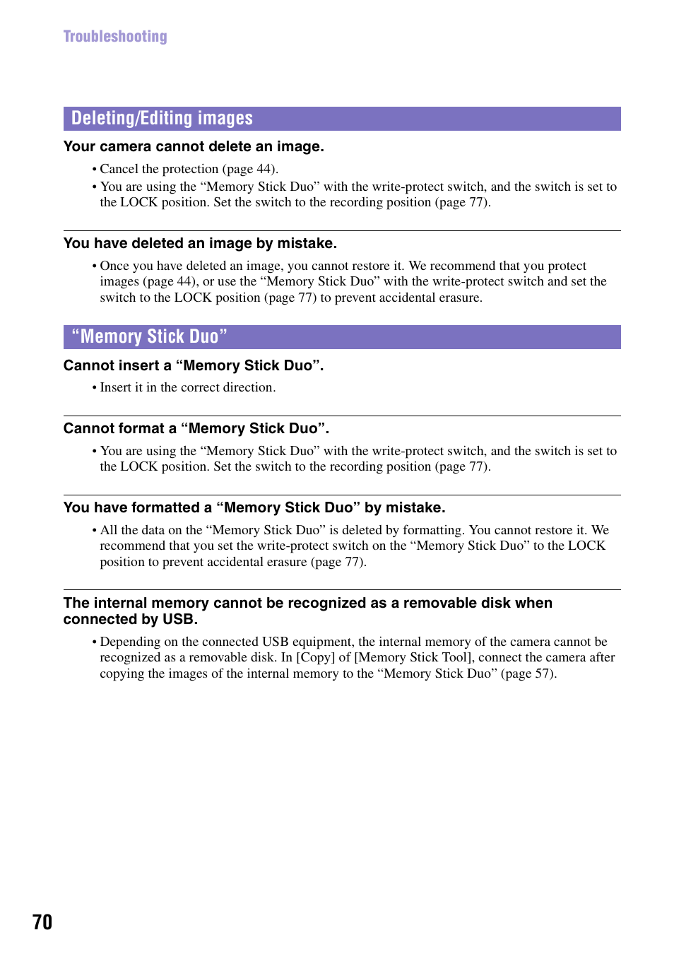 Deleting/editing images, Memory stick duo | Sony NSC-GC1 User Manual | Page 70 / 83