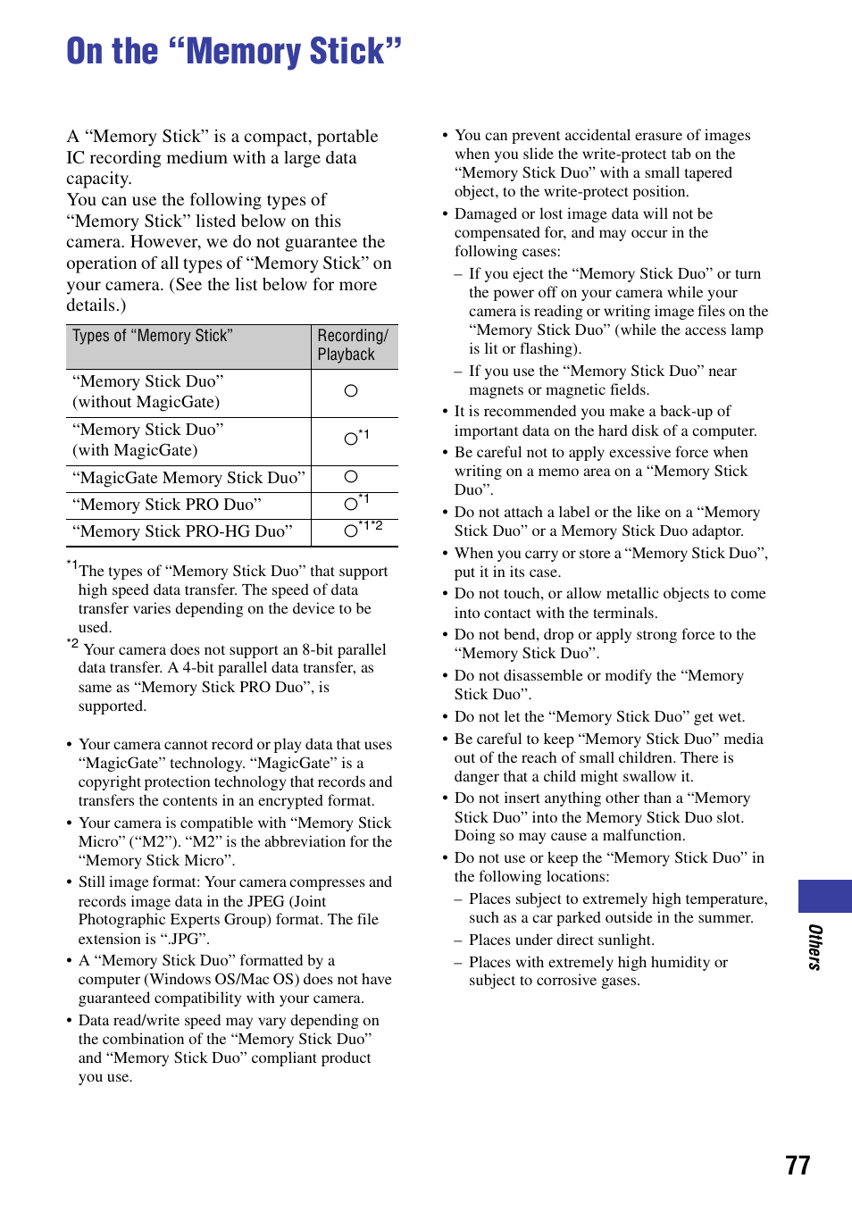 On the “memory stick | Sony NSC-GC1 User Manual | Page 77 / 83