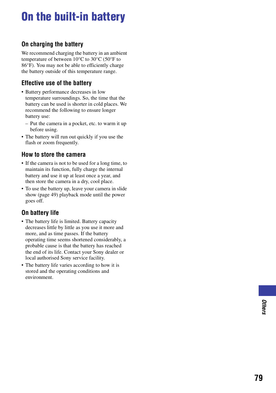 On the built-in battery | Sony NSC-GC1 User Manual | Page 79 / 83