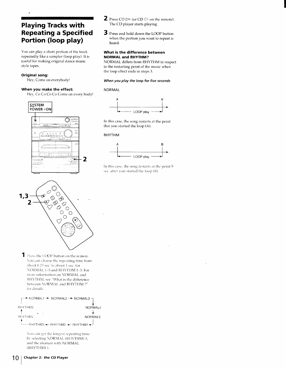 Original song, When you make the effect, What is the difference between normal and rhythm | Sony LBT-D270 User Manual | Page 10 / 23