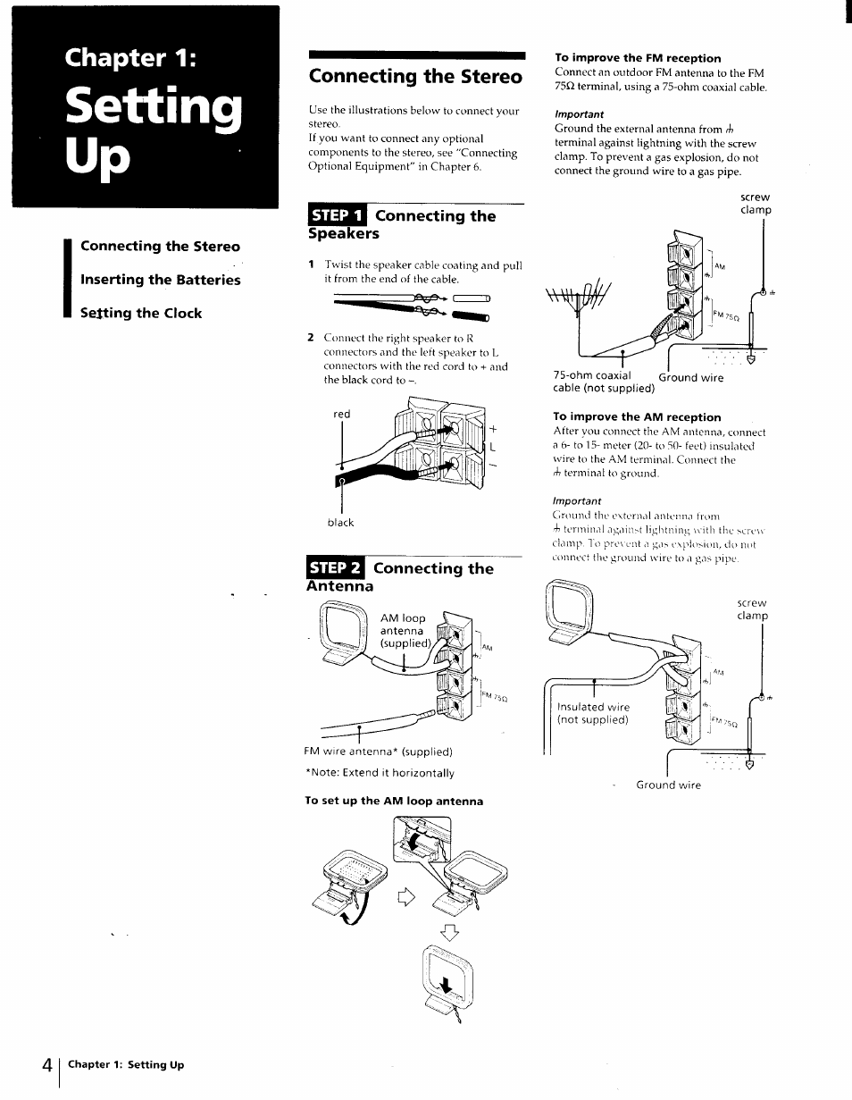 Connecting the stereo, To improve the fm reception, To improve the am reception | Step 1, Step 2 | Sony LBT-D270 User Manual | Page 4 / 23