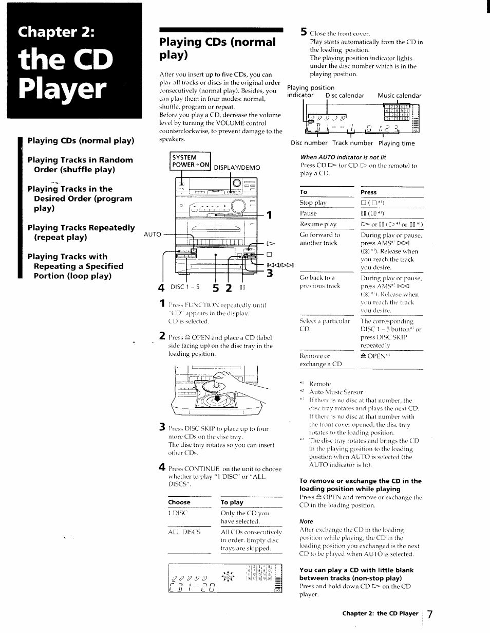 Playing cds (normal play), The cd player, Chapter 2 | Sony LBT-D270 User Manual | Page 7 / 23