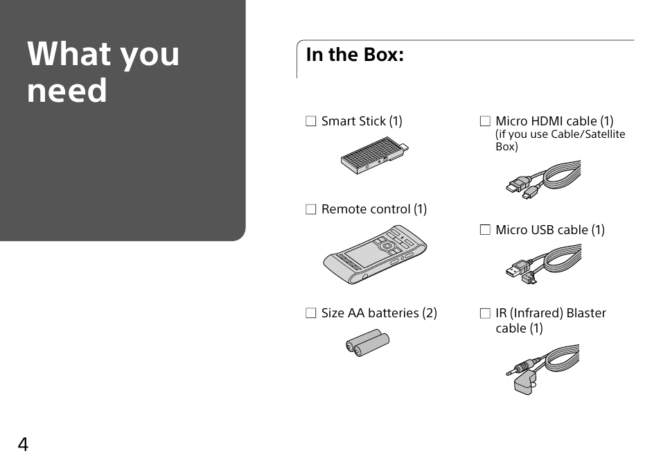 What you need | Sony NSZ-GU1 User Manual | Page 4 / 20