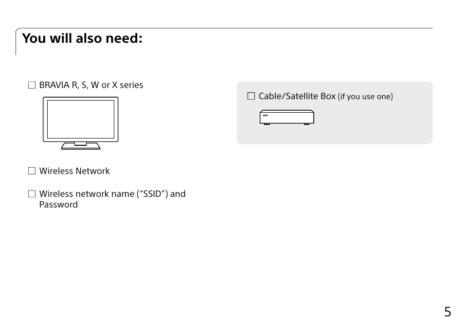 You will also need | Sony NSZ-GU1 User Manual | Page 5 / 20