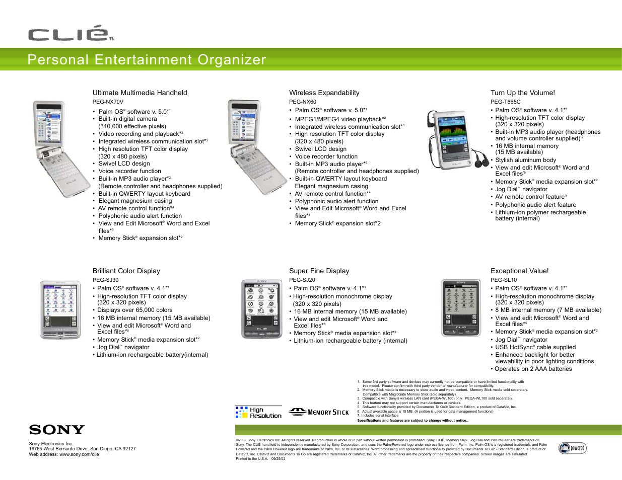 Sony PEG-SL10 User Manual | 2 pages