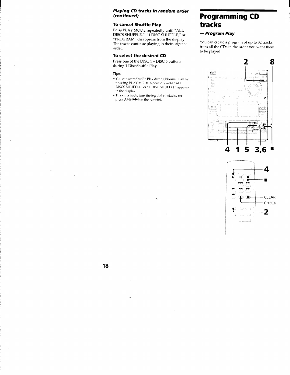 To cancel shuffle play, To select the desired cd, Tips | Programming cd tracks | Sony LBT-S3000 User Manual | Page 18 / 36