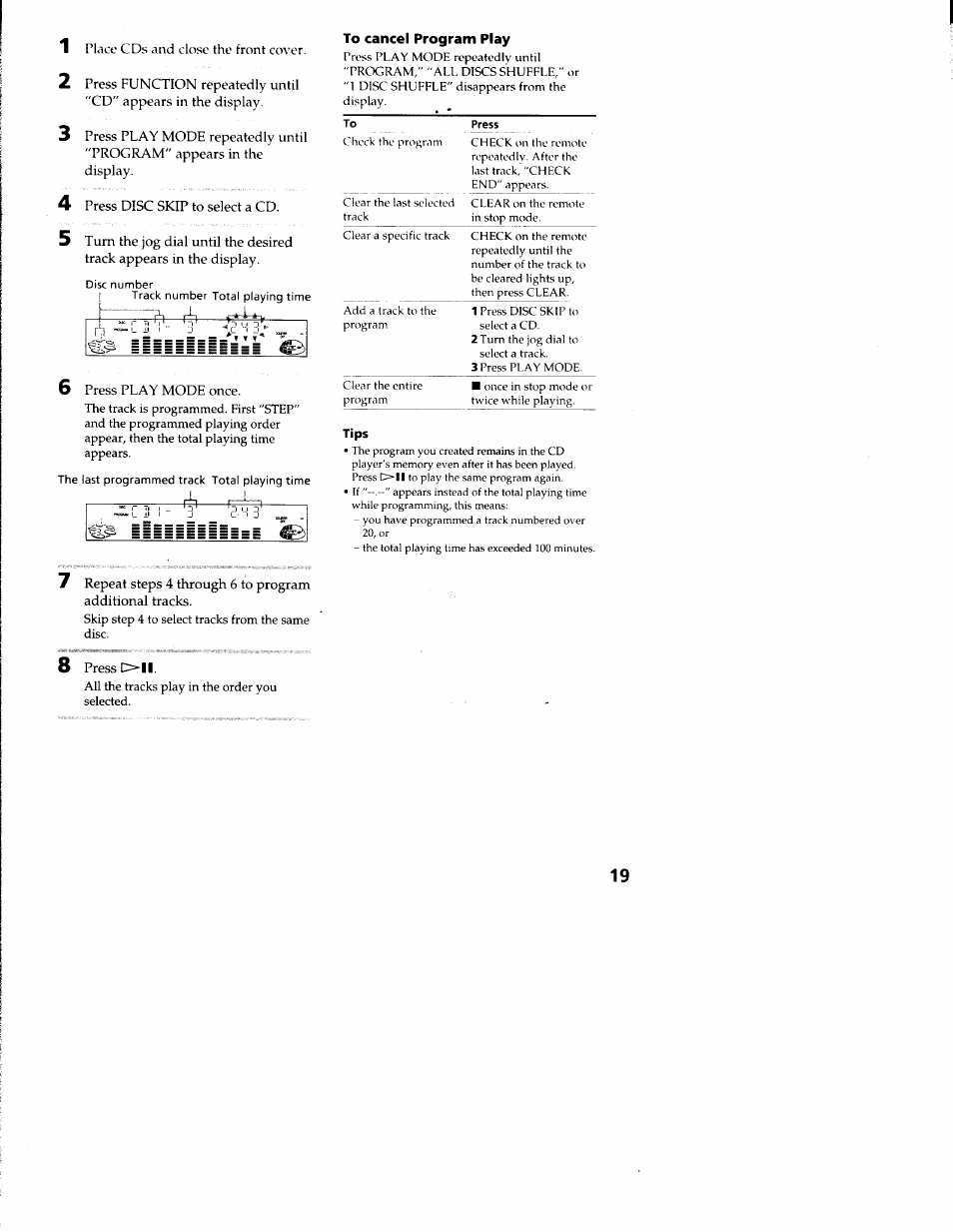 To cancel program play, Tips | Sony LBT-S3000 User Manual | Page 19 / 36