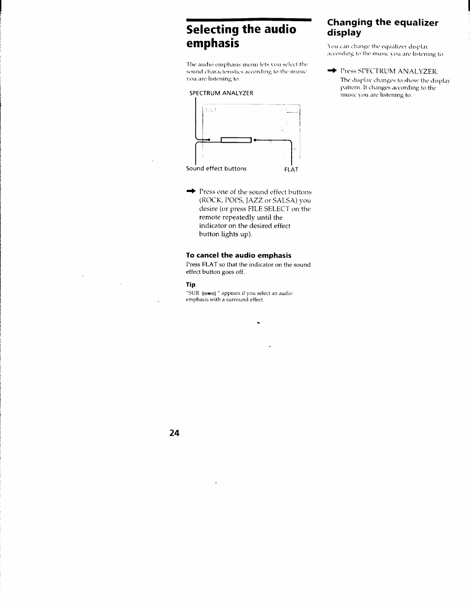 Selecting the audio emphasis, To cancel the audio emphasis, Changing the equalizer display | Sony LBT-S3000 User Manual | Page 24 / 36