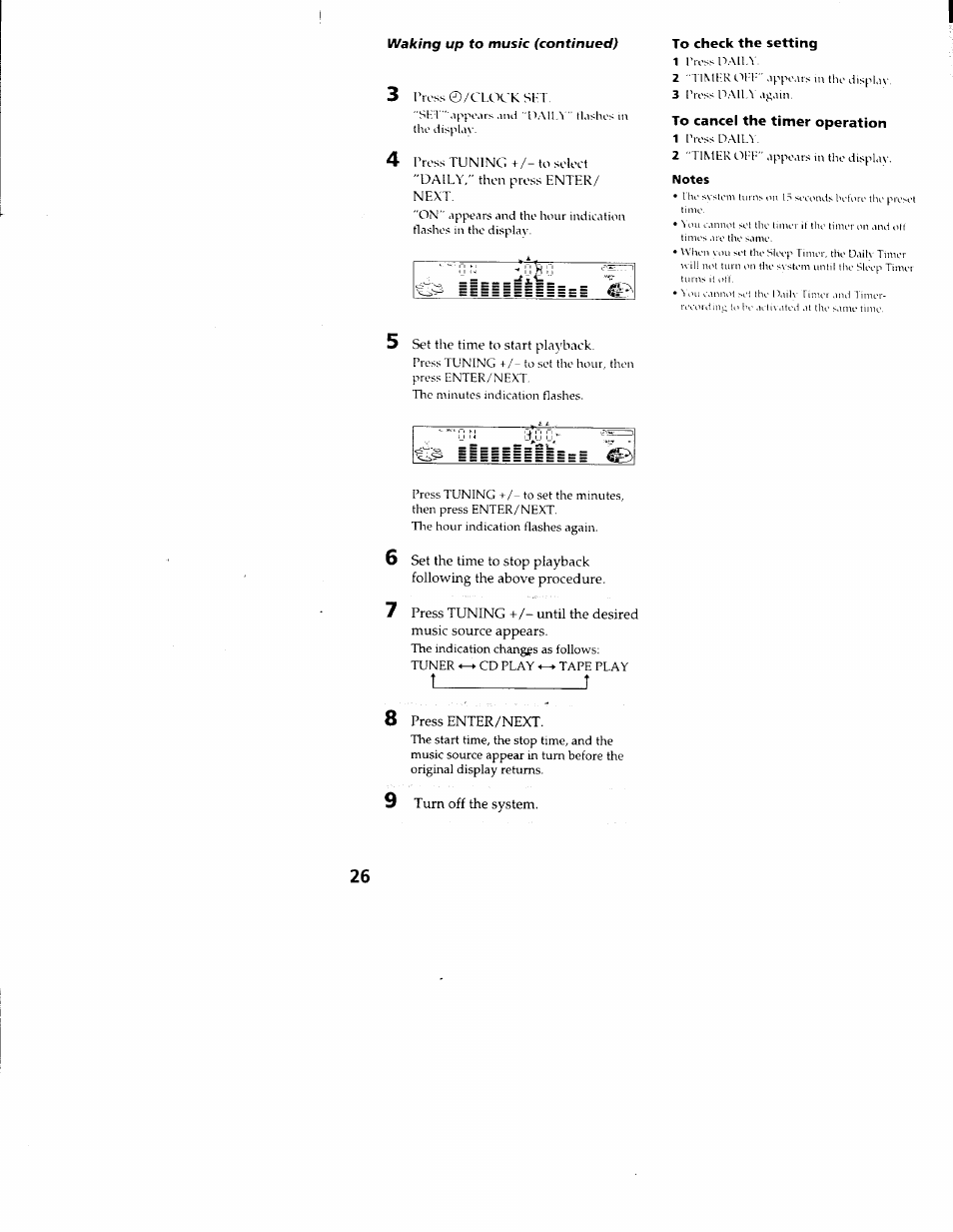 To check the setting, To cancel the timer operation, Notes | A ori, 1_______________ i | Sony LBT-S3000 User Manual | Page 26 / 36