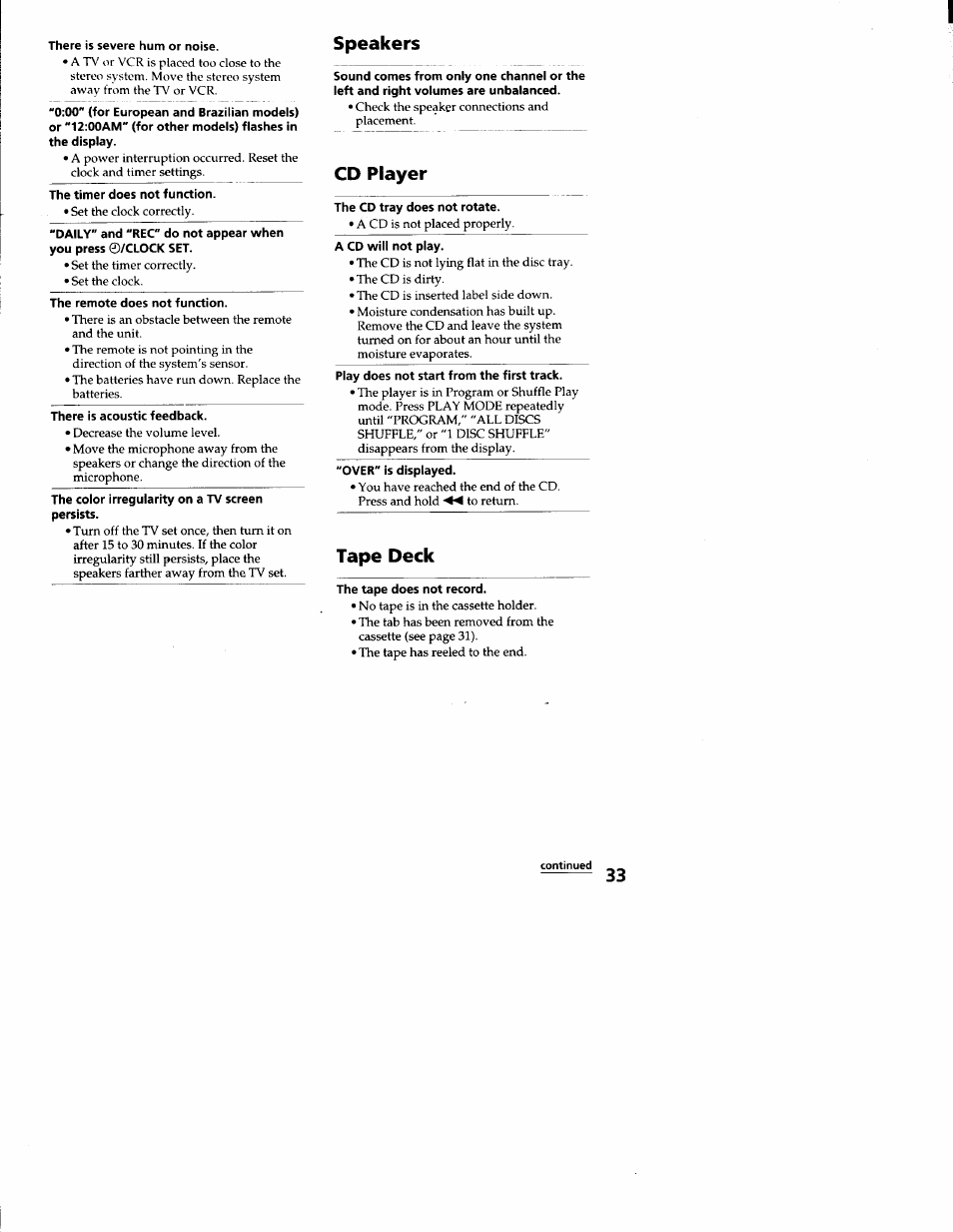 Speakers, Cd player, Tape deck | Sony LBT-S3000 User Manual | Page 33 / 36