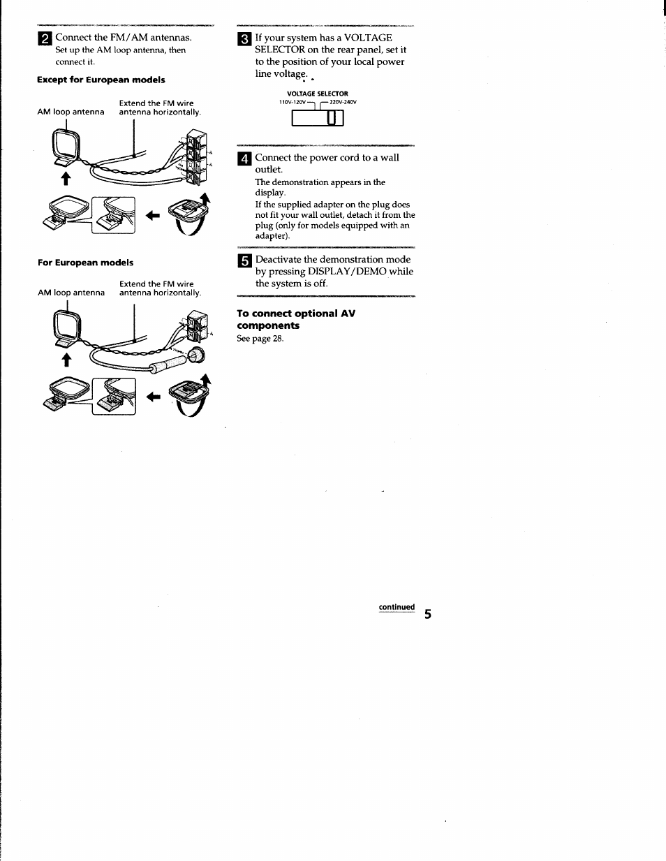 To connect optional av components | Sony LBT-S3000 User Manual | Page 5 / 36