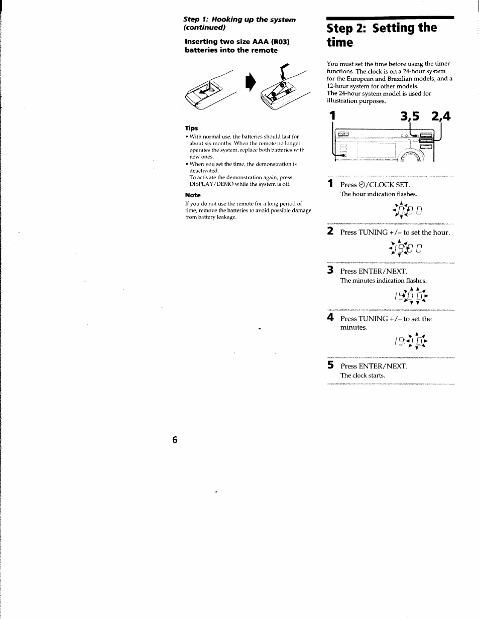 Note, Step 2: setting the time, Step 2; setting the time | Sony LBT-S3000 User Manual | Page 6 / 36