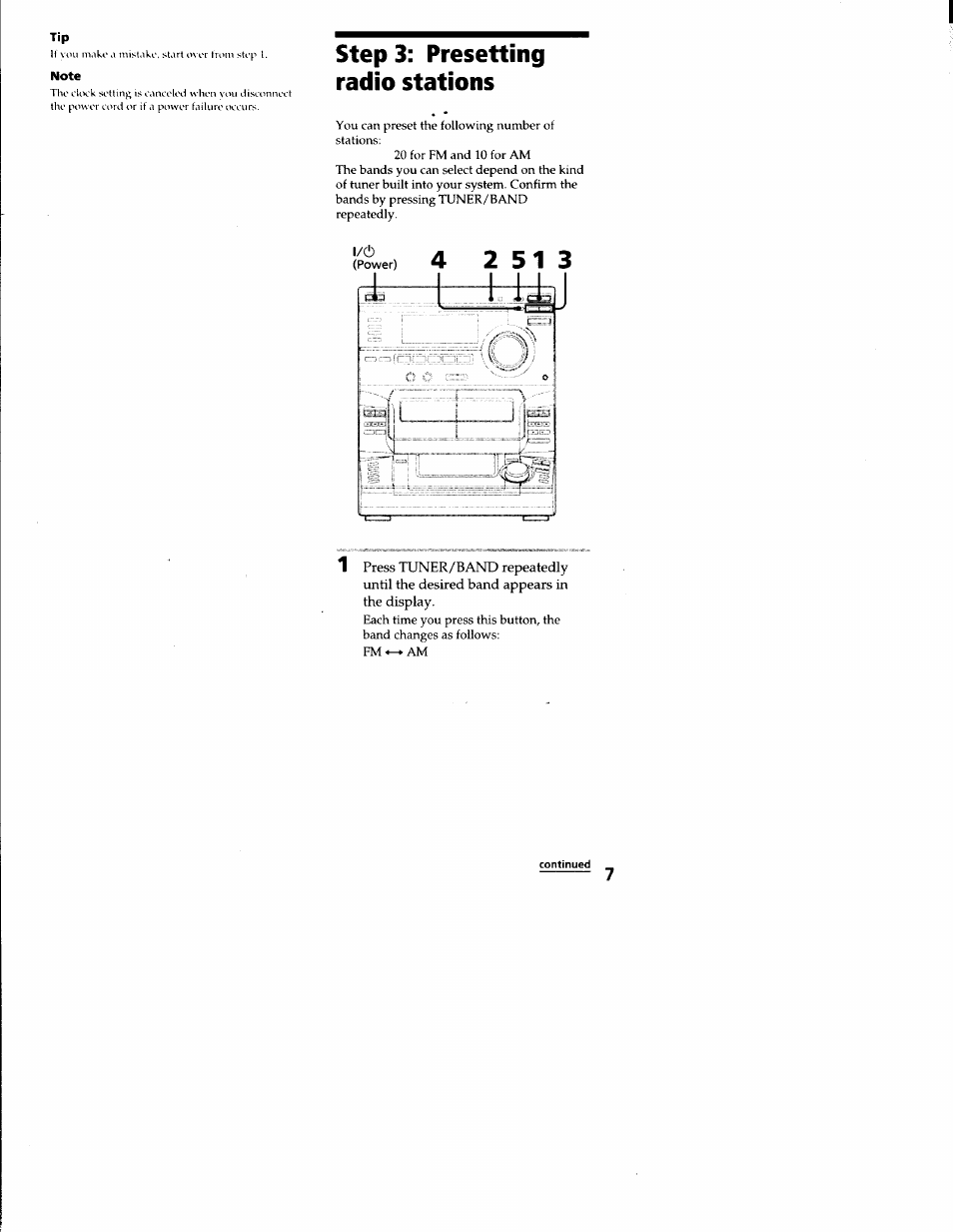 Note, Step 3: presetting radio stations, Step 3; presetting radio stahons | Sony LBT-S3000 User Manual | Page 7 / 36
