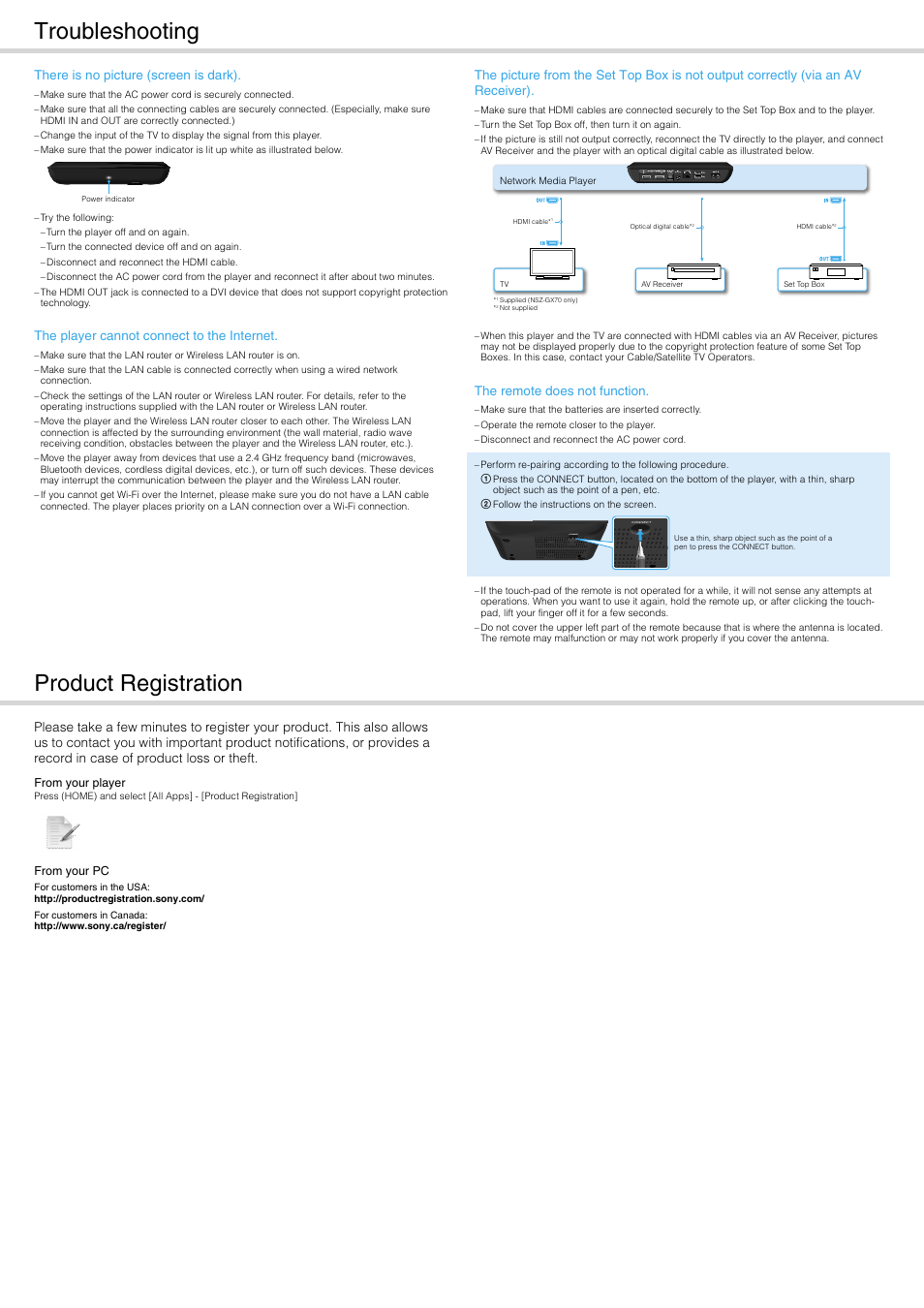 Troubleshooting product registration | Sony NSZ-GS7 User Manual | Page 2 / 2