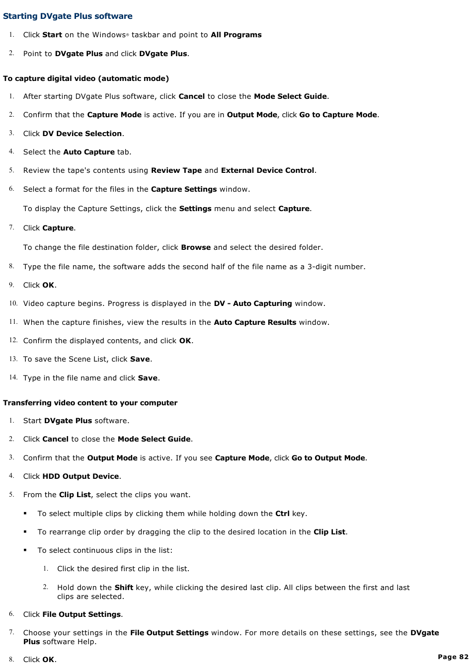 Starting dvgate plus software | Sony PCV-RS322 User Manual | Page 82 / 161