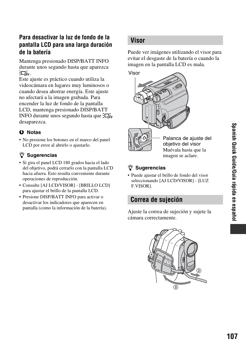 Visor correa de sujeción | Sony DCR-HC48 User Manual | Page 107 / 116