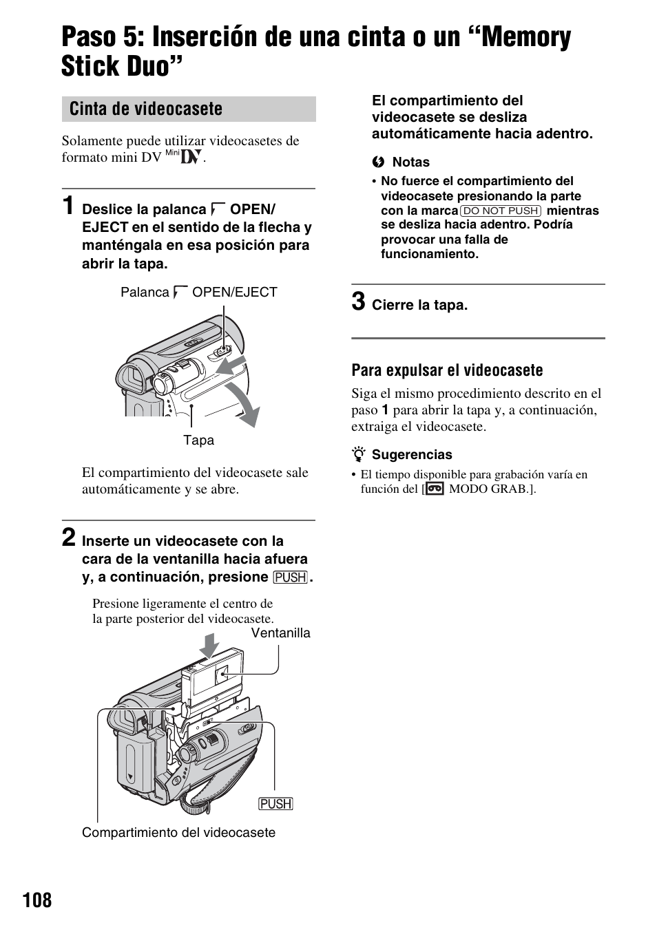 Cinta de videocasete | Sony DCR-HC48 User Manual | Page 108 / 116