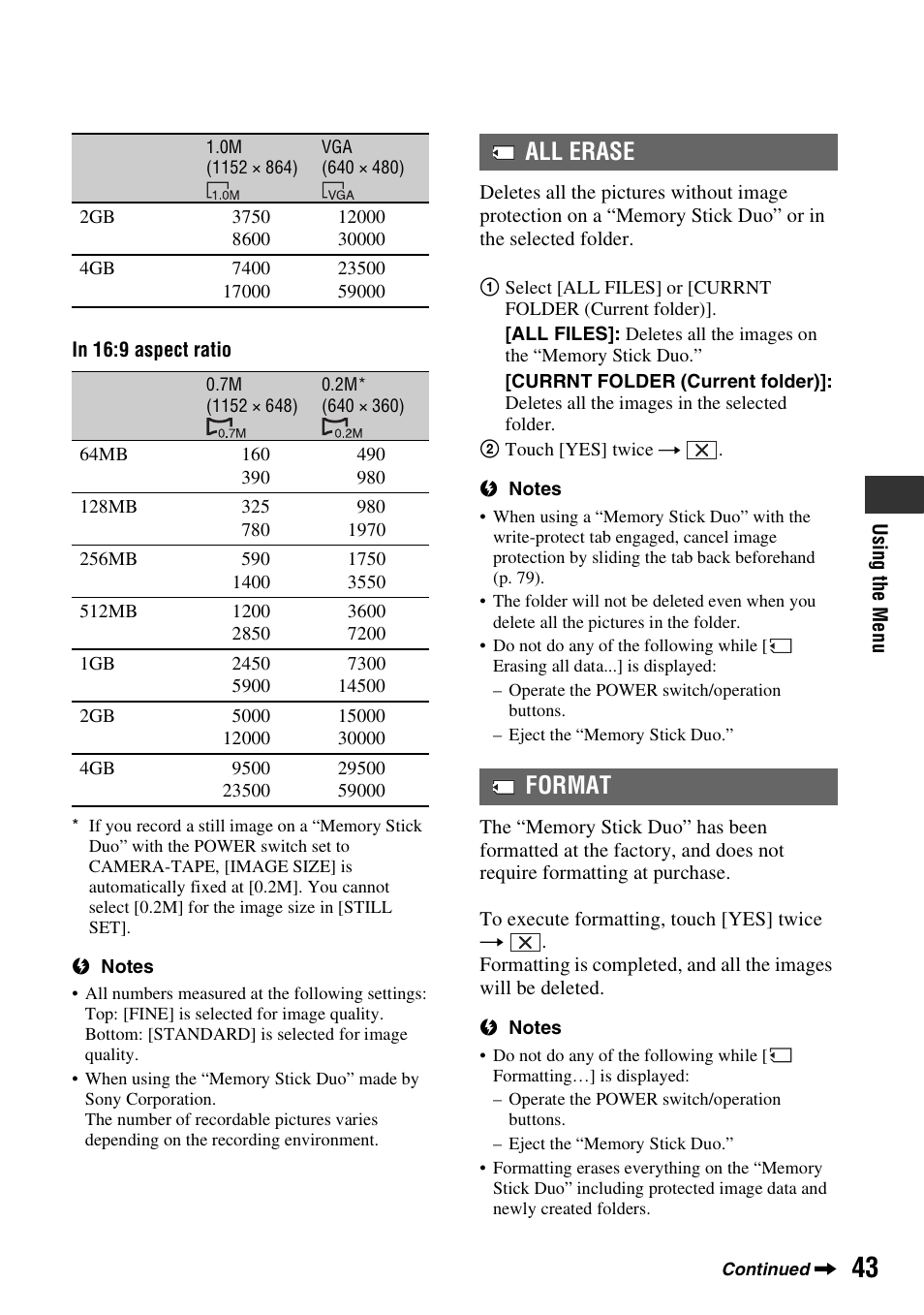 All erase format | Sony DCR-HC48 User Manual | Page 43 / 116