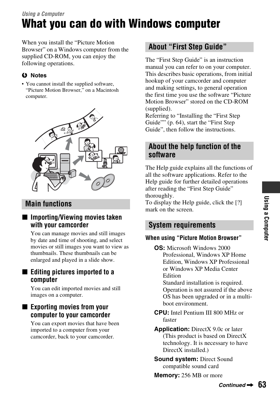 Using a computer, What you can do with windows computer, What you can do with windows | Computer, P. 63) | Sony DCR-HC48 User Manual | Page 63 / 116