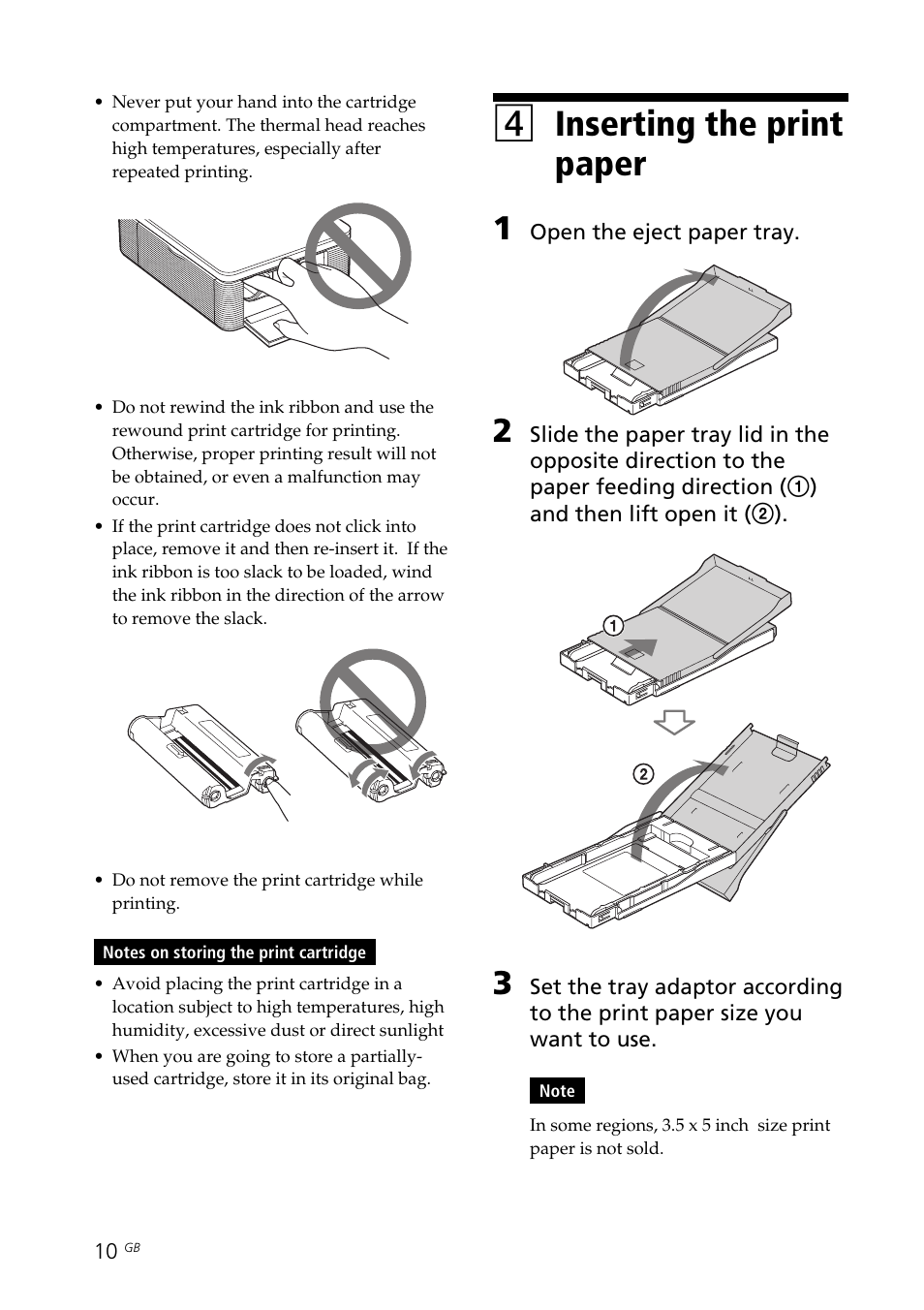 4 inserting the print paper, Paper tray, Inserting the print paper | 4inserting the print paper | Sony DPP-FP30 User Manual | Page 10 / 50