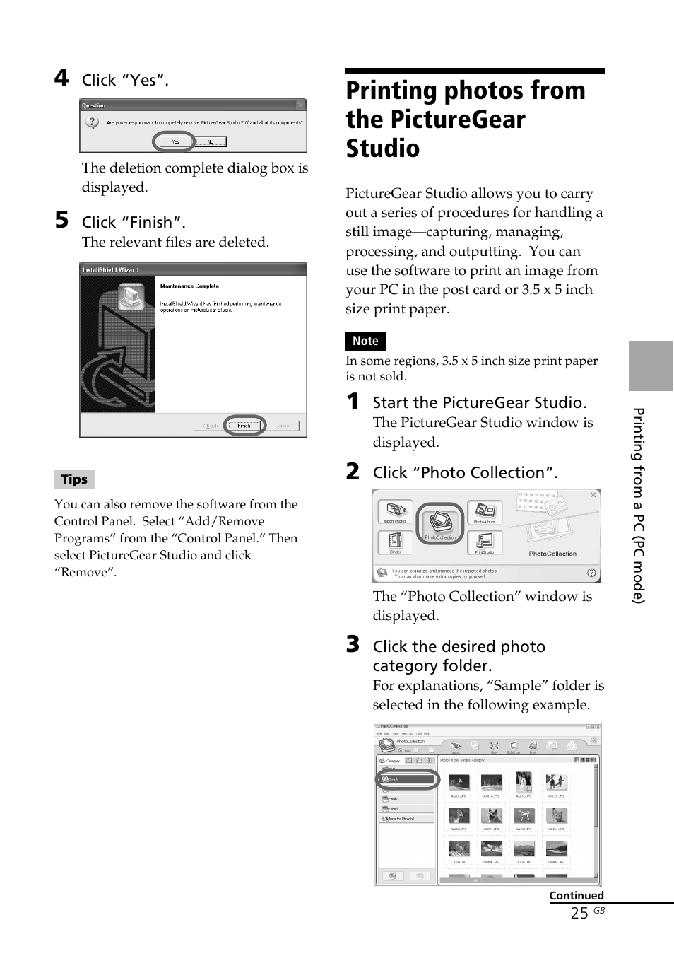 Printing photos from the picturegear studio, From your pc | Sony DPP-FP30 User Manual | Page 25 / 50