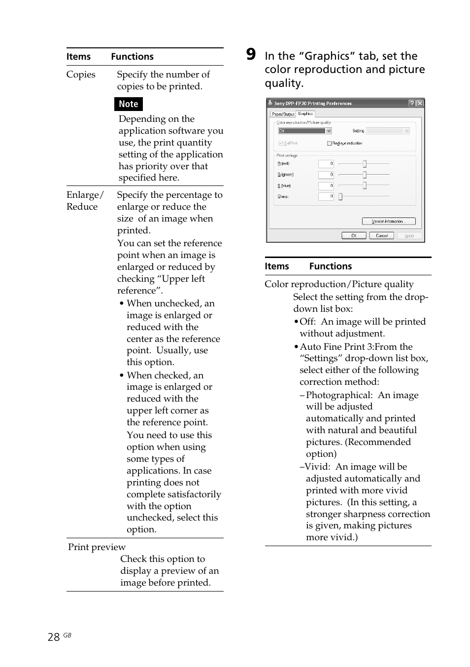 Enlarge/reduce, Picture quality | Sony DPP-FP30 User Manual | Page 28 / 50