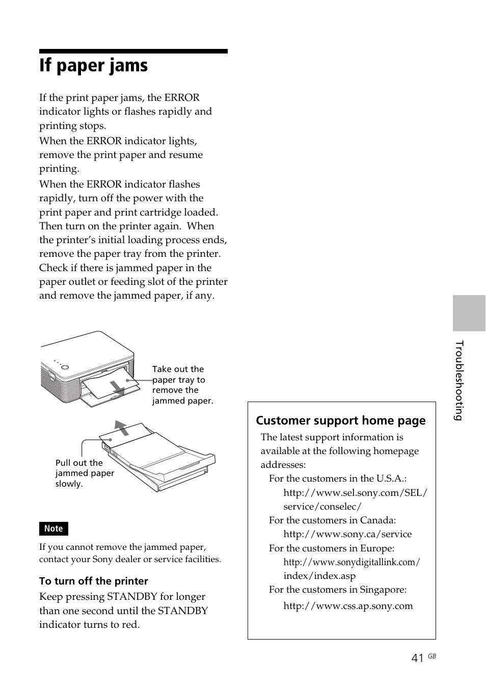 If paper jams, Paper jams | Sony DPP-FP30 User Manual | Page 41 / 50