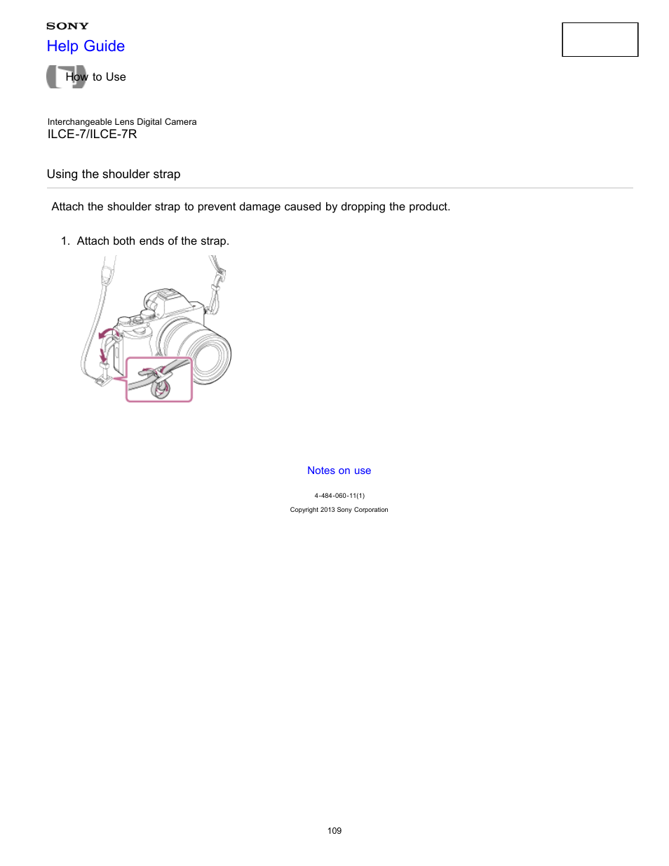 Using the shoulder strap, Help guide | Sony ILCE-7K User Manual | Page 118 / 455