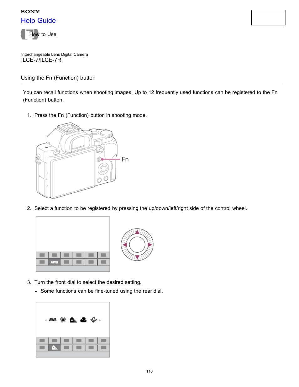 Using the fn (function) button, You can recall functions when shooting images, Help guide | Sony ILCE-7K User Manual | Page 125 / 455