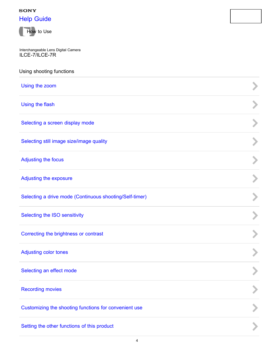 Using shooting functions, Help guide | Sony ILCE-7K User Manual | Page 13 / 455