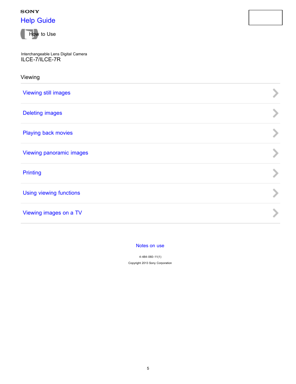 Viewing, Help guide | Sony ILCE-7K User Manual | Page 14 / 455