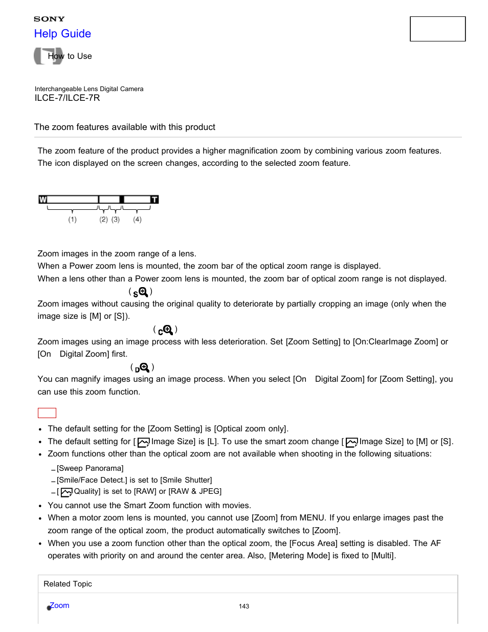 The zoom features available with this product, Help guide | Sony ILCE-7K User Manual | Page 152 / 455