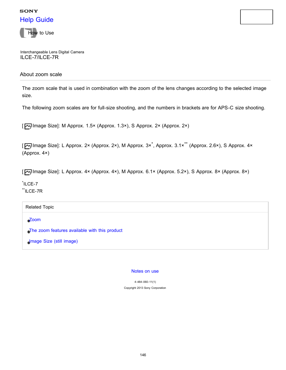 About zoom scale, Help guide | Sony ILCE-7K User Manual | Page 155 / 455