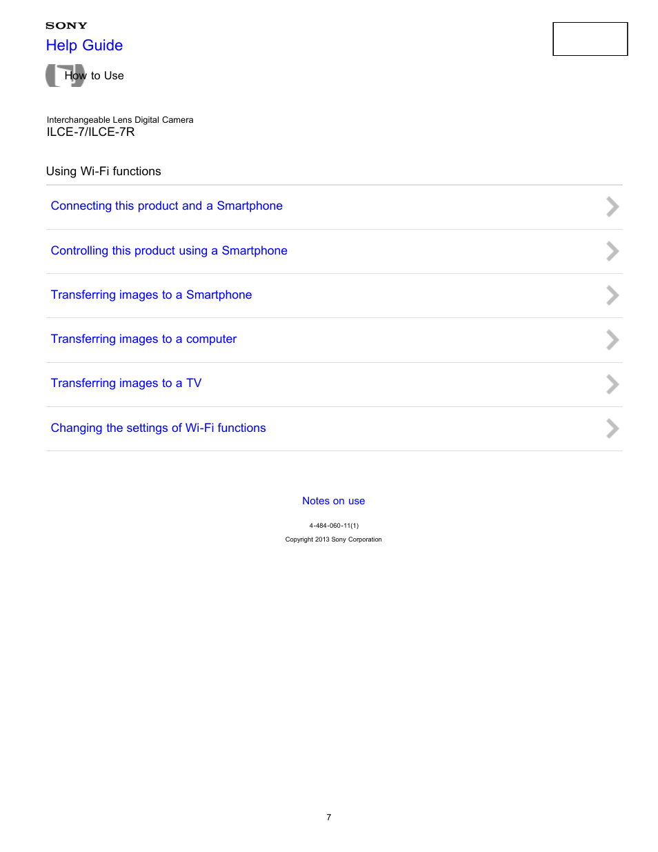 Using wi-fi functions, Help guide | Sony ILCE-7K User Manual | Page 16 / 455