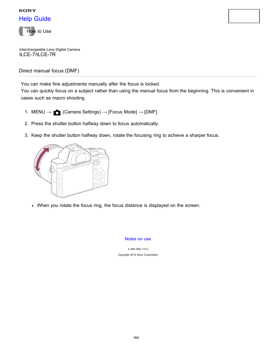 Direct manual focus (dmf), Help guide | Sony ILCE-7K User Manual | Page 173 / 455