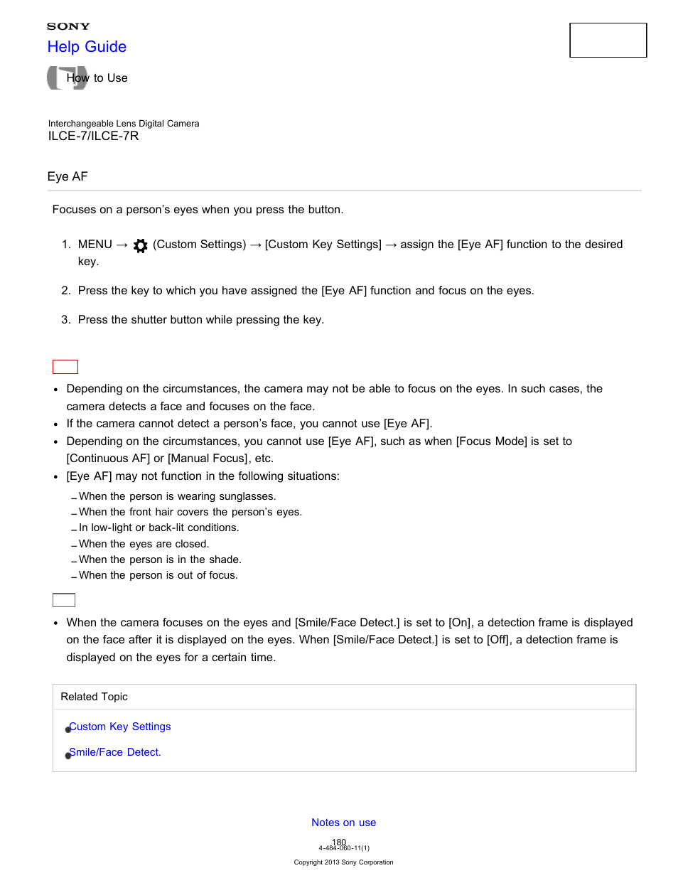 Eye af, Help guide | Sony ILCE-7K User Manual | Page 189 / 455