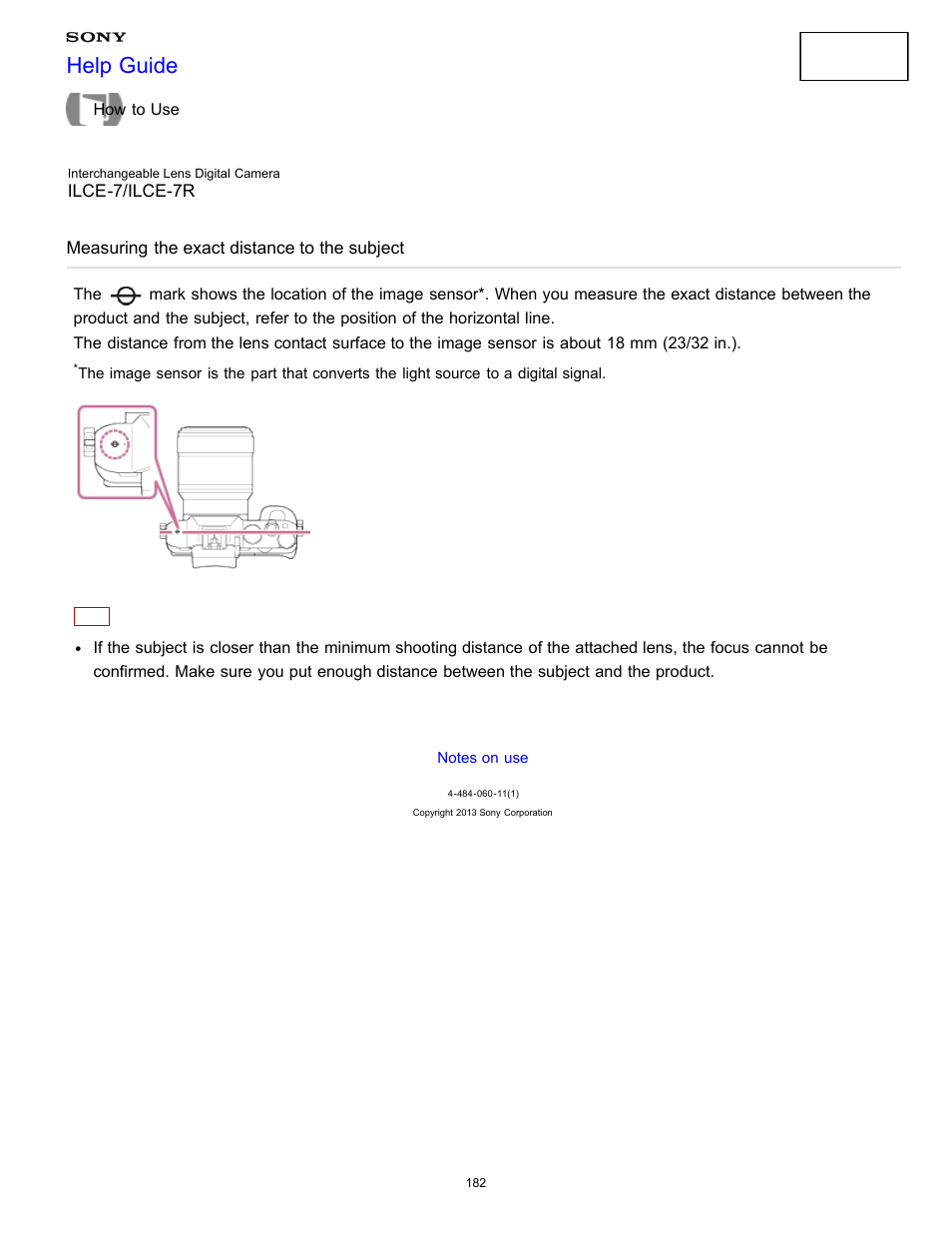 Measuring the exact distance to the subject, Help guide | Sony ILCE-7K User Manual | Page 191 / 455