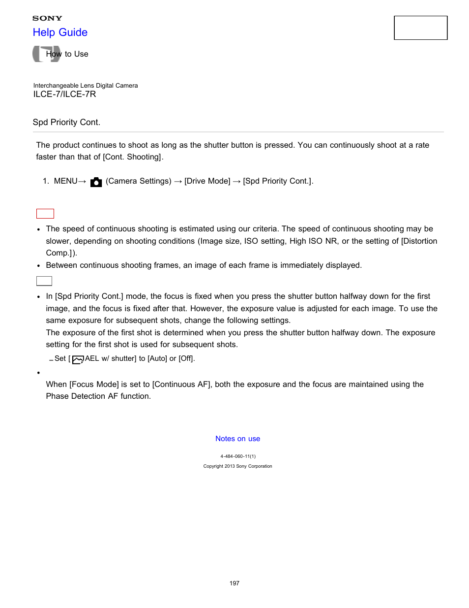 Spd priority cont, Help guide | Sony ILCE-7K User Manual | Page 206 / 455