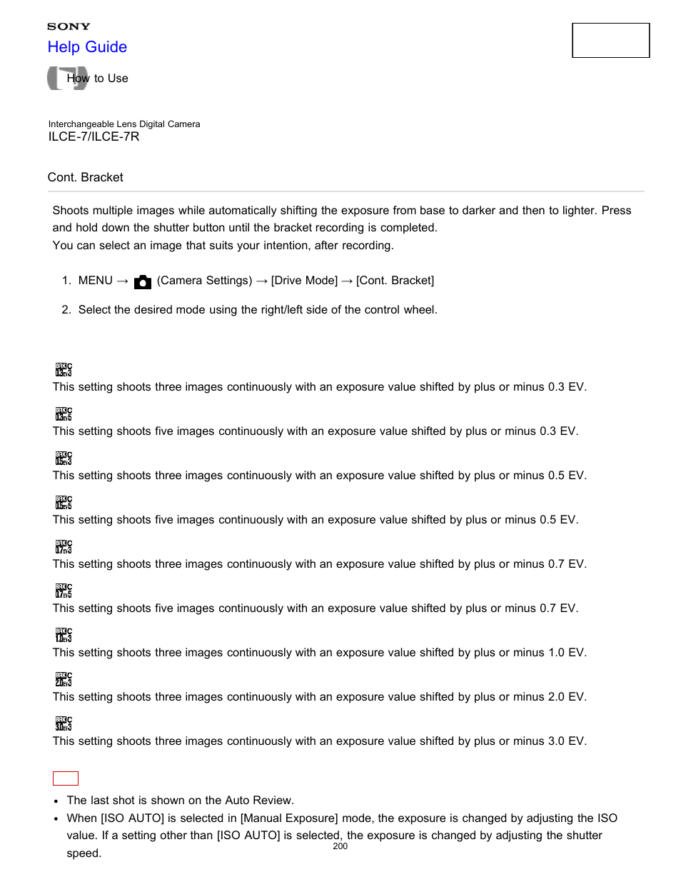 Cont. bracket, Help guide | Sony ILCE-7K User Manual | Page 209 / 455