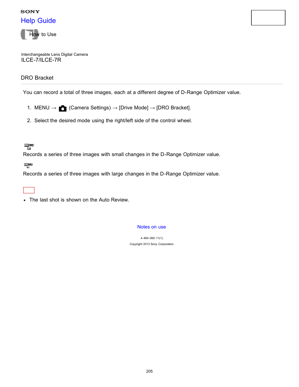 Dro bracket, Help guide | Sony ILCE-7K User Manual | Page 214 / 455